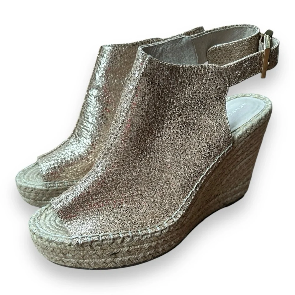 Kenneth Cole Olivia Metallic Snakeskin Espadrille Wedge Sandal | Size 9.5